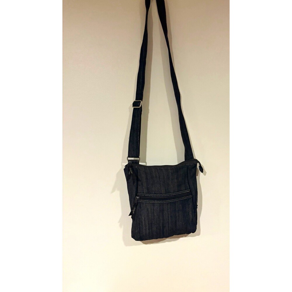 Thirty-One Gray Crossbody Bag, Zip Top, Adjust Strap, Pockets, Striped Lining